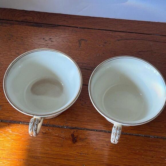 Wedgwood Patrician Creamware 2 Teacups gold detail READ stains - Picture 1 of 7
